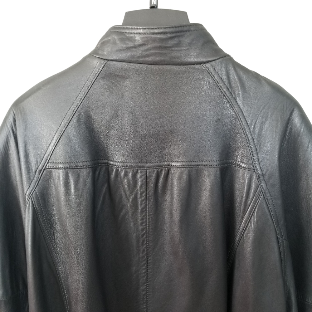 Reed Sportswear Mens Leather Coat Bomber Biker Jacket Black Zip Up Lined Vintage - Picture 8 of 9